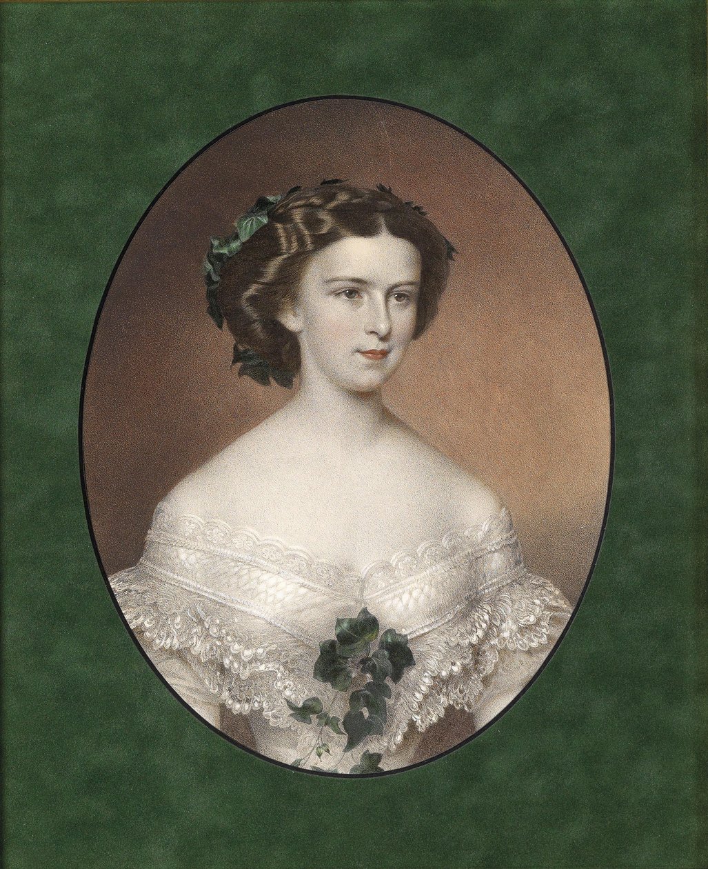 Porträtt av Elisabeth av Bayern, ca 1854 av Unbekannt