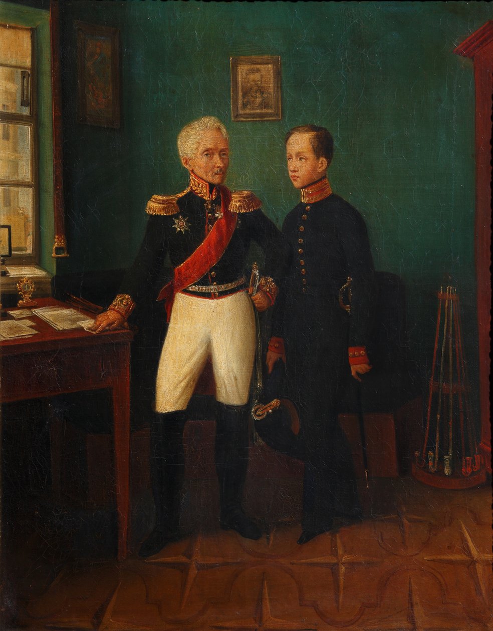Porträtt av general Fjodor Grigoryevich Friedrich August Goldgeuer 1771-1848 med Son Mikhail, c. av Unbekannt
