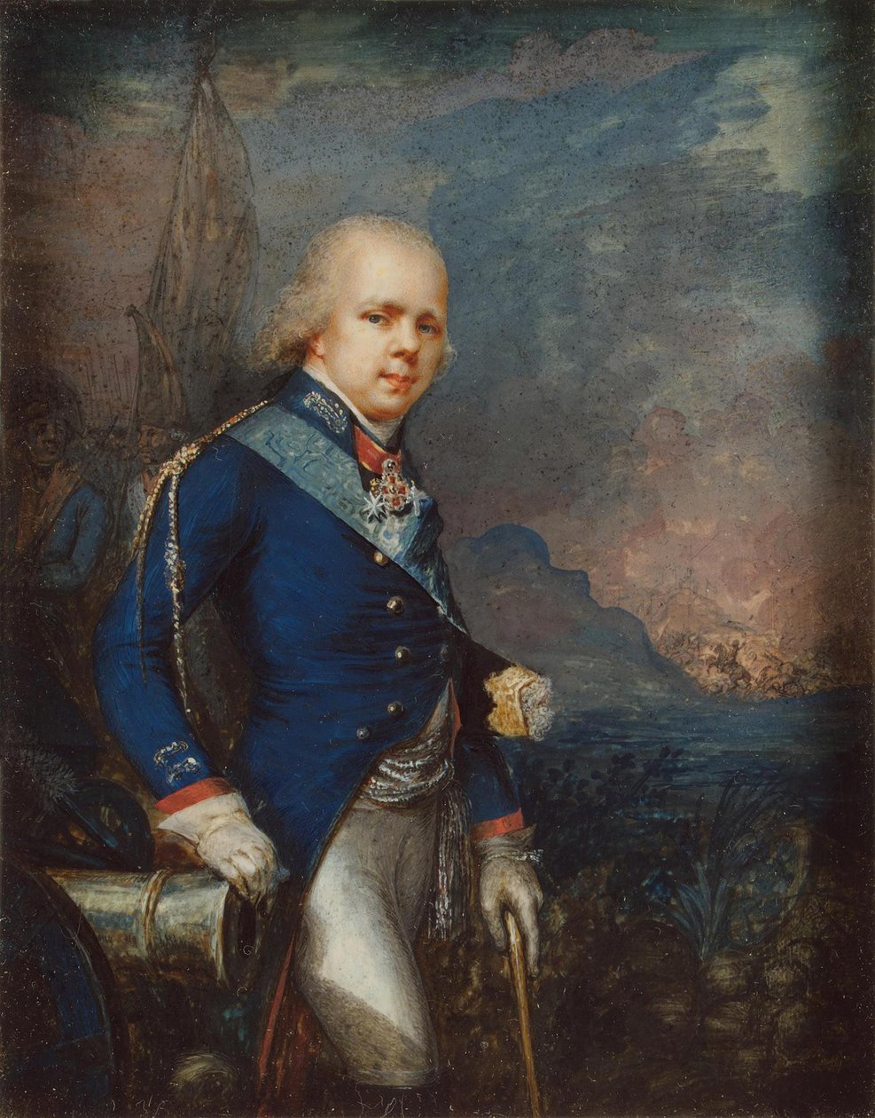 Porträtt av storhertig Konstantin Pavlovich av Ryssland 1779-1831 före slaget vid Novi, 1799 av Unbekannt