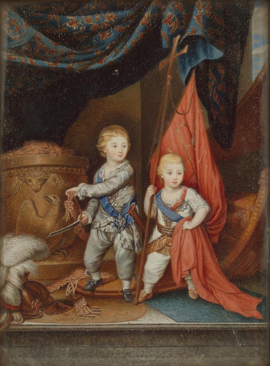 Porträtt av storhertigarna Alexander Pavlovich och Konstantin Pavlovich som barn, 1790 av Unbekannt