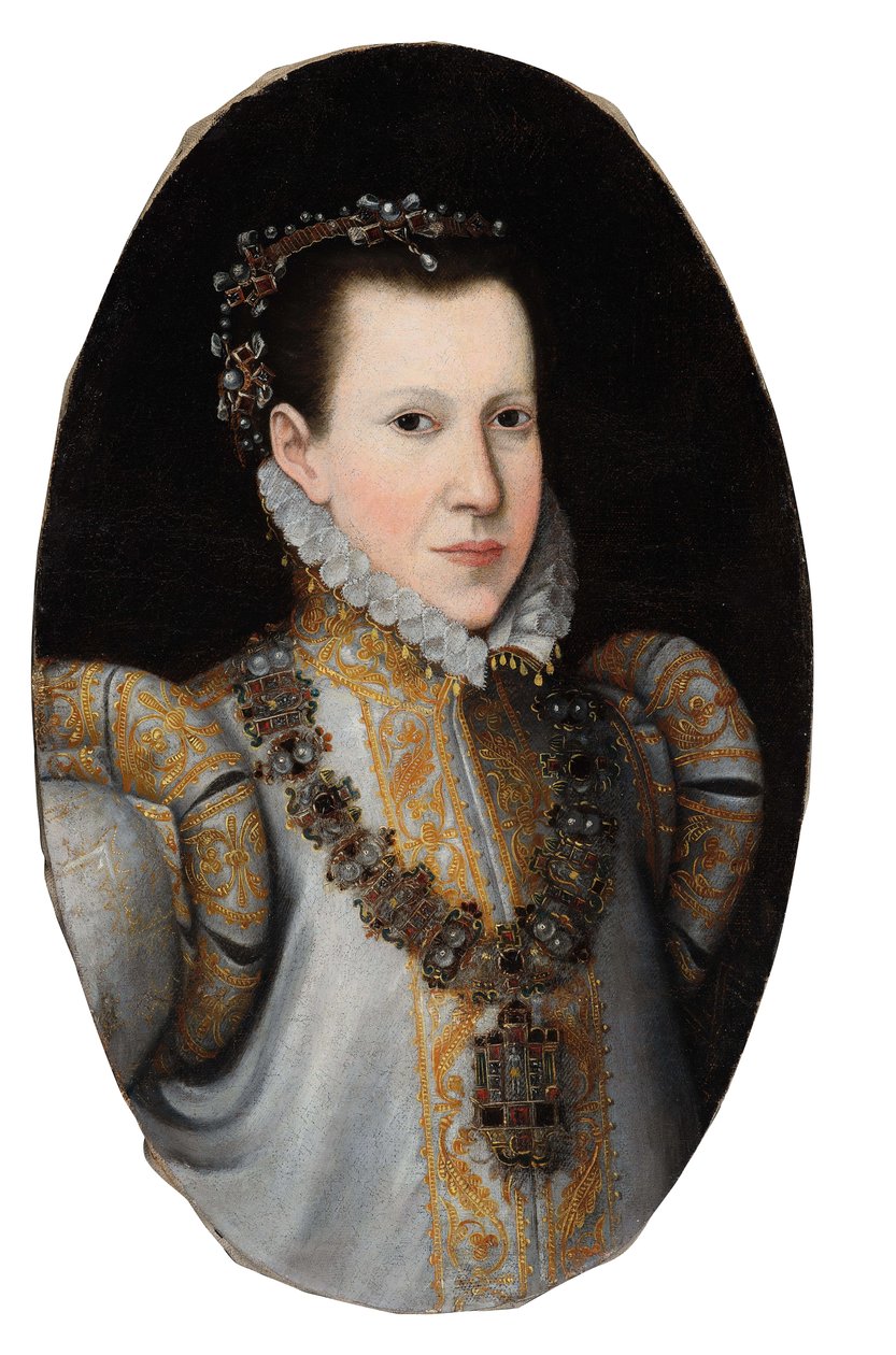Porträtt av Infanta Maria av Portugal, ärftlig prinsessa av Parma 1538-1577, ca. 1600. av Unbekannt