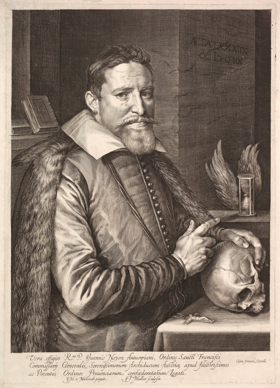 Porträtt av Johannes Neyen, general av Franciskanerbröderorden, ambassadör i Trier, 1608. av Unbekannt
