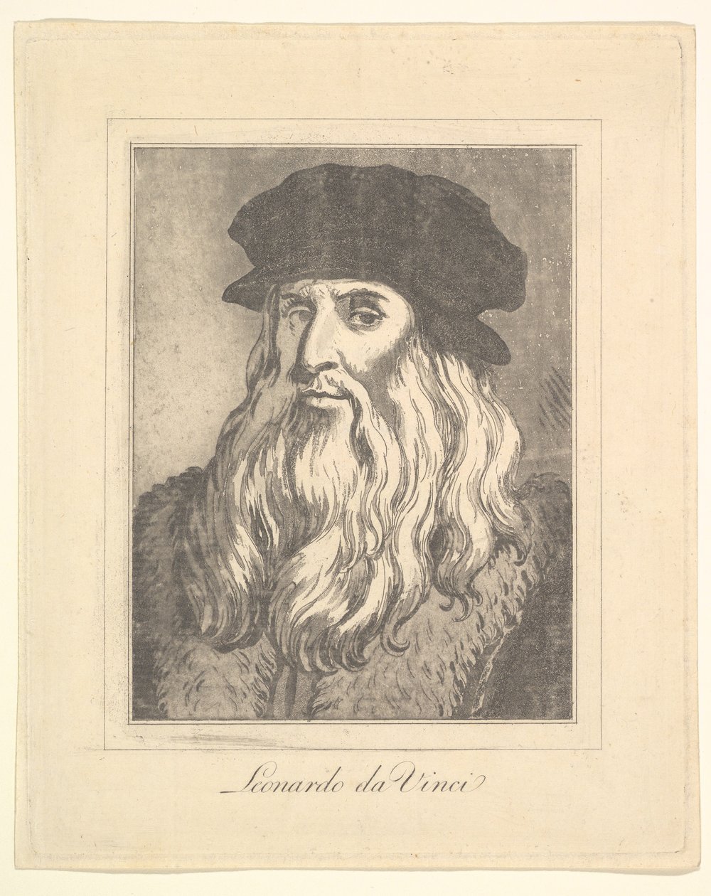 Porträtt av Leonardo da Vinci från Characaturas av Leonardo da Vinci, från Ritningar av Wi..., 1786. av Unbekannt