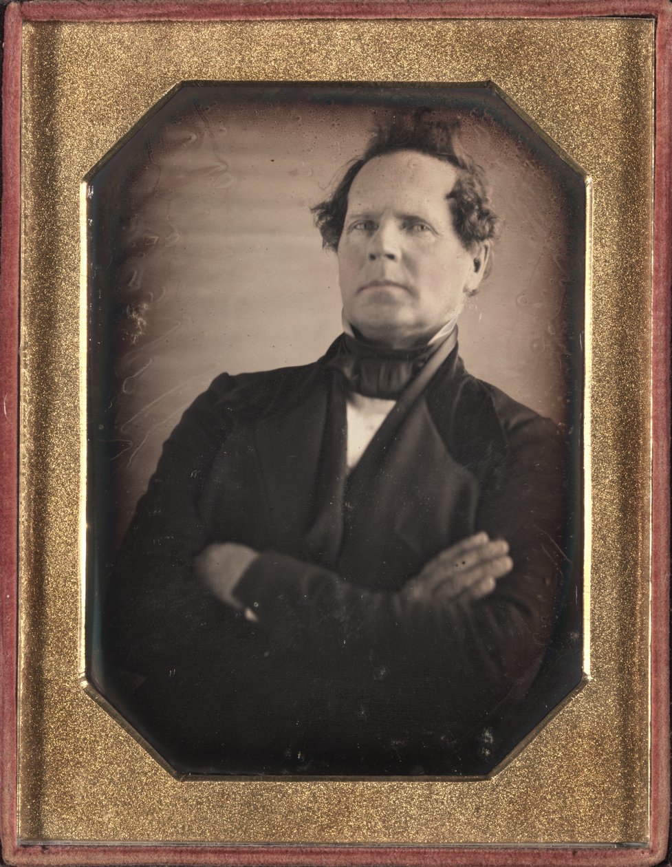 Porträtt av man som lutar sig bort från kameran, sent 1840-tal. av Unbekannt