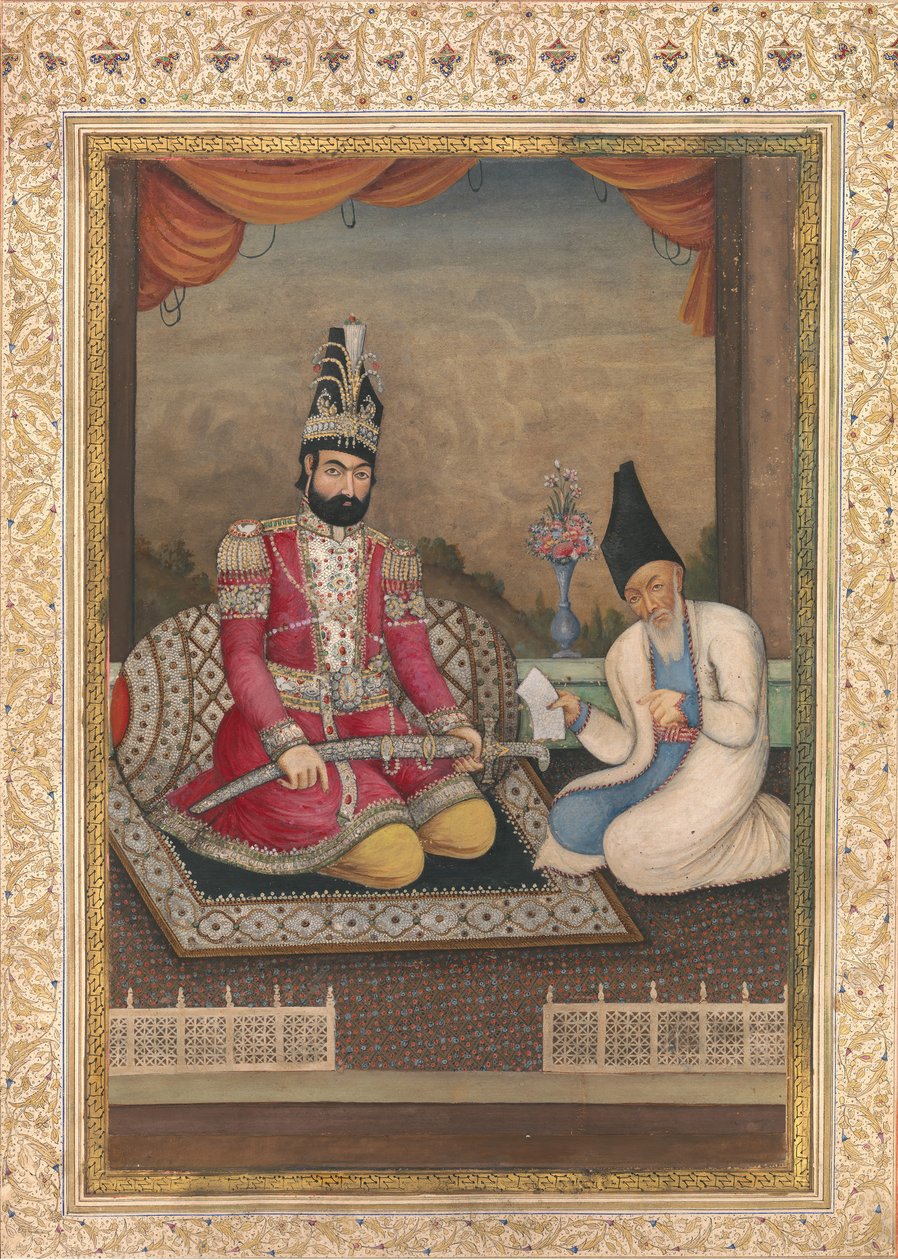 Porträtt av Muhammad Shah Qajar och hans vizier Haj Mirza Aghasi, andra kvartalet 1800-talet. av Unbekannt