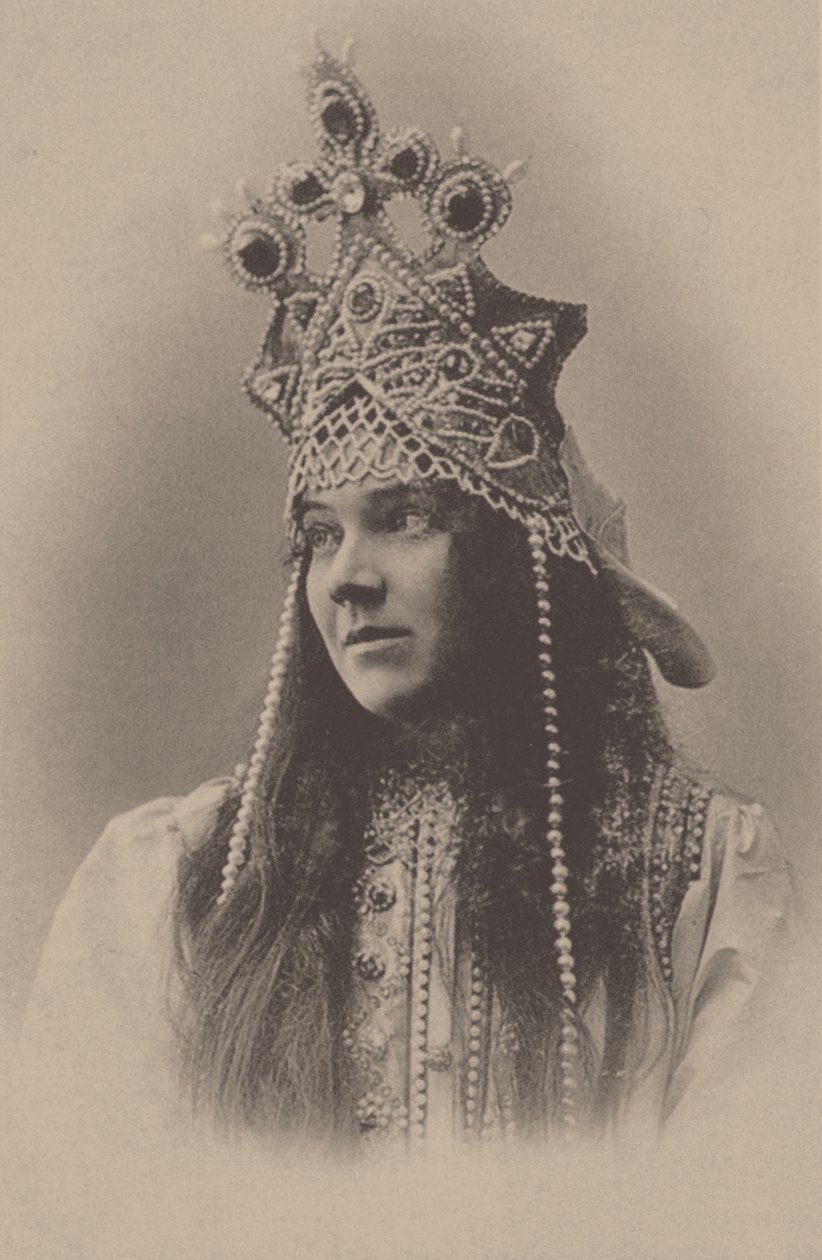 Porträtt av Nadezhda Ivanovna Zabela-Vrubel 1868-1913 med Marfa i operan Tsarens brud, 1899 av Unbekannt