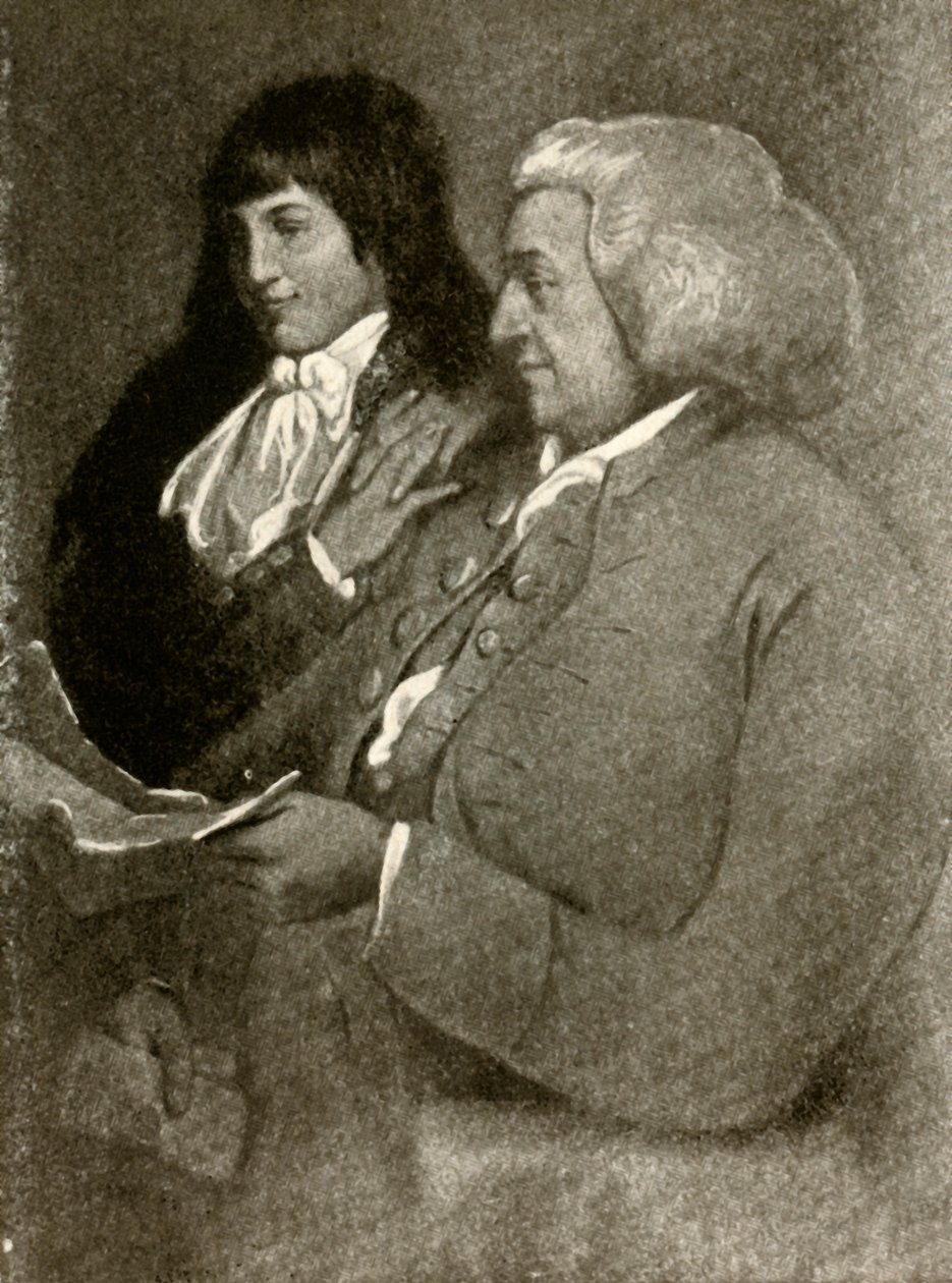 Porträtt av Samuel Shoemaker, i bobwig, och hans son, 1789, 1937. av Unbekannt