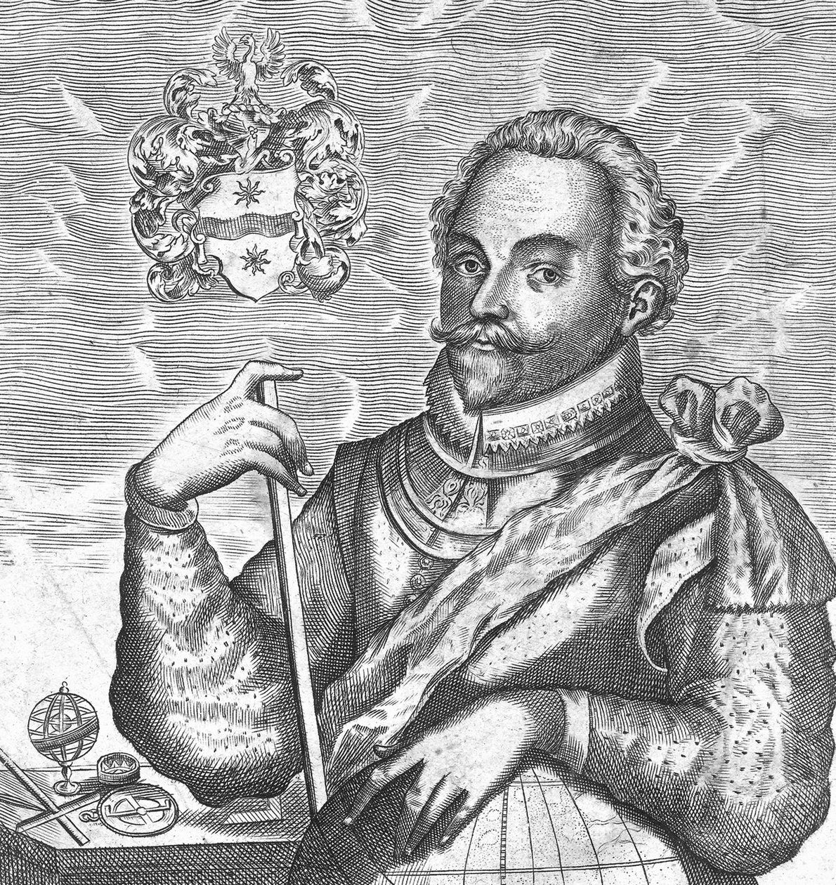 Porträtt av Sir Francis Drake. Frontispice från The World Encompassed, 1628 av Unbekannt