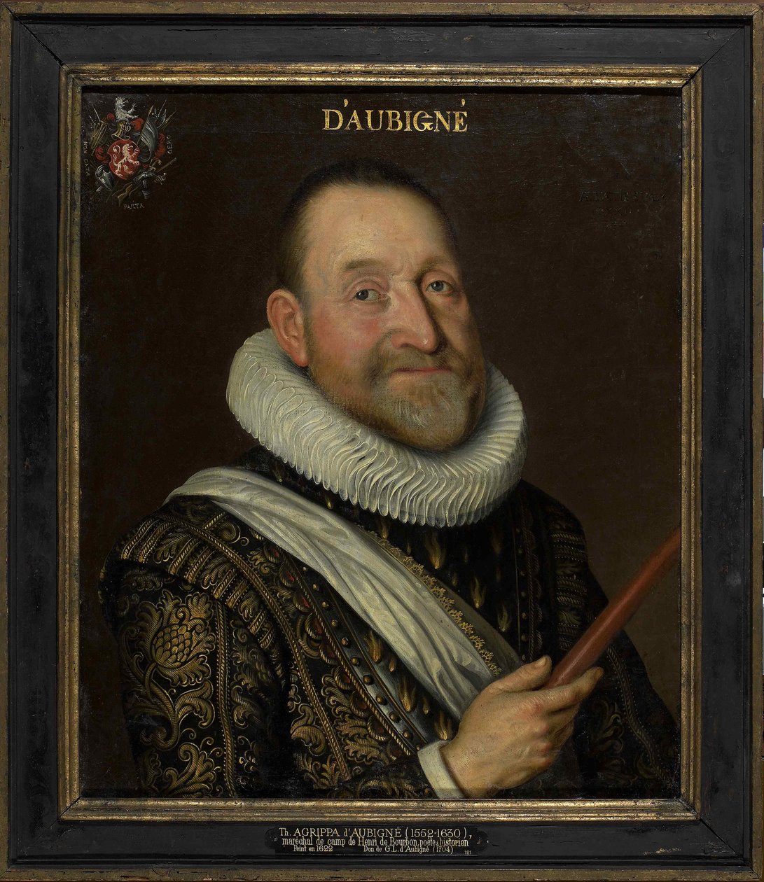 Porträtt av Théodore Agrippa, chevalier dAubigné 1552-1630, första tredjedelen av 1600-talet. av Unbekannt