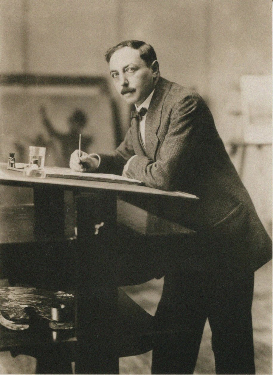 Porträtt av Thomas Theodor Heine 1867-1948 i hans ateljé, ca 1913. av Unbekannt