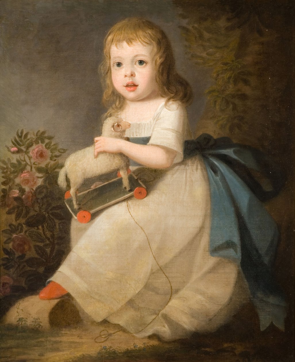 Porträtt av ett barn med ett leksaksfår, 1850. av Unbekannt