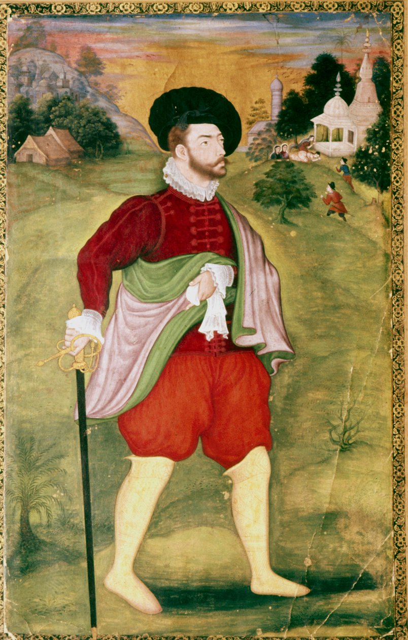 Porträtt av en europeisk, Mughal-skola, Akbar-perioden, sent 1500-tal av Unbekannt