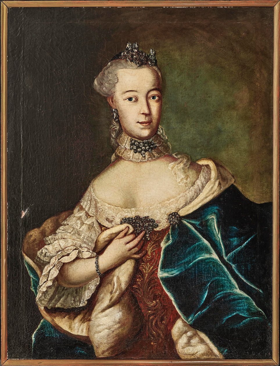 Porträtt av en Friederike Caroline von Sachsen-Coburg-Saalfeld, markgrevin av..., 1700-talet. av Unbekannt