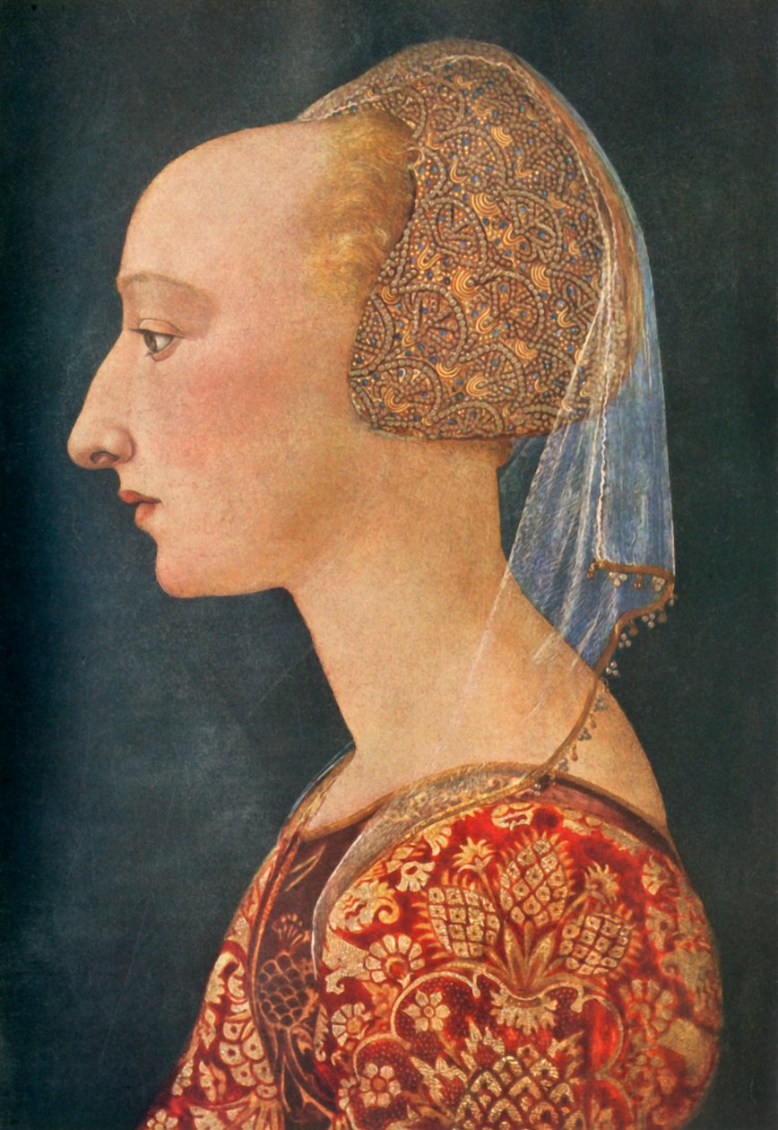 Porträtt av en dam i rött, 1460-1470, 1934. av Unbekannt