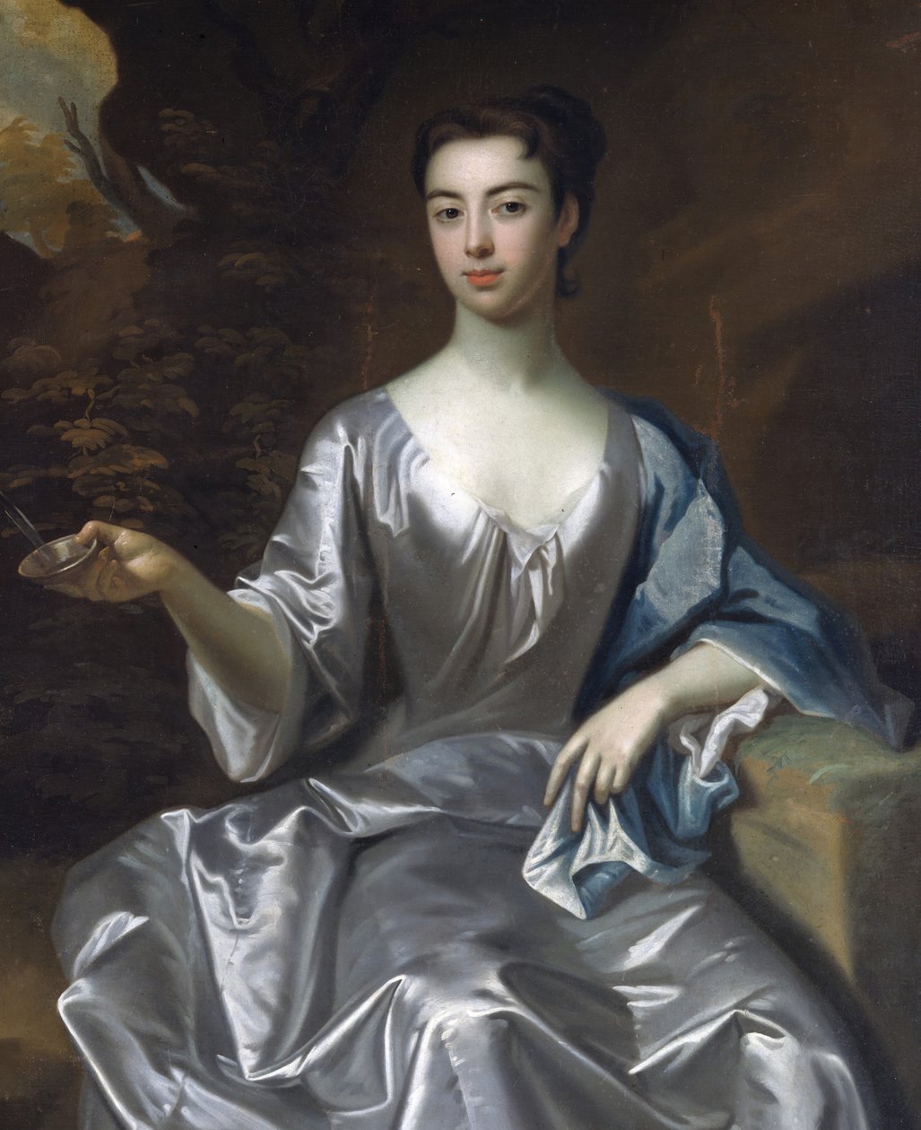 Porträtt av en kvinna, kallad Maria Taylor Byrd, 1700-1725. av Unbekannt