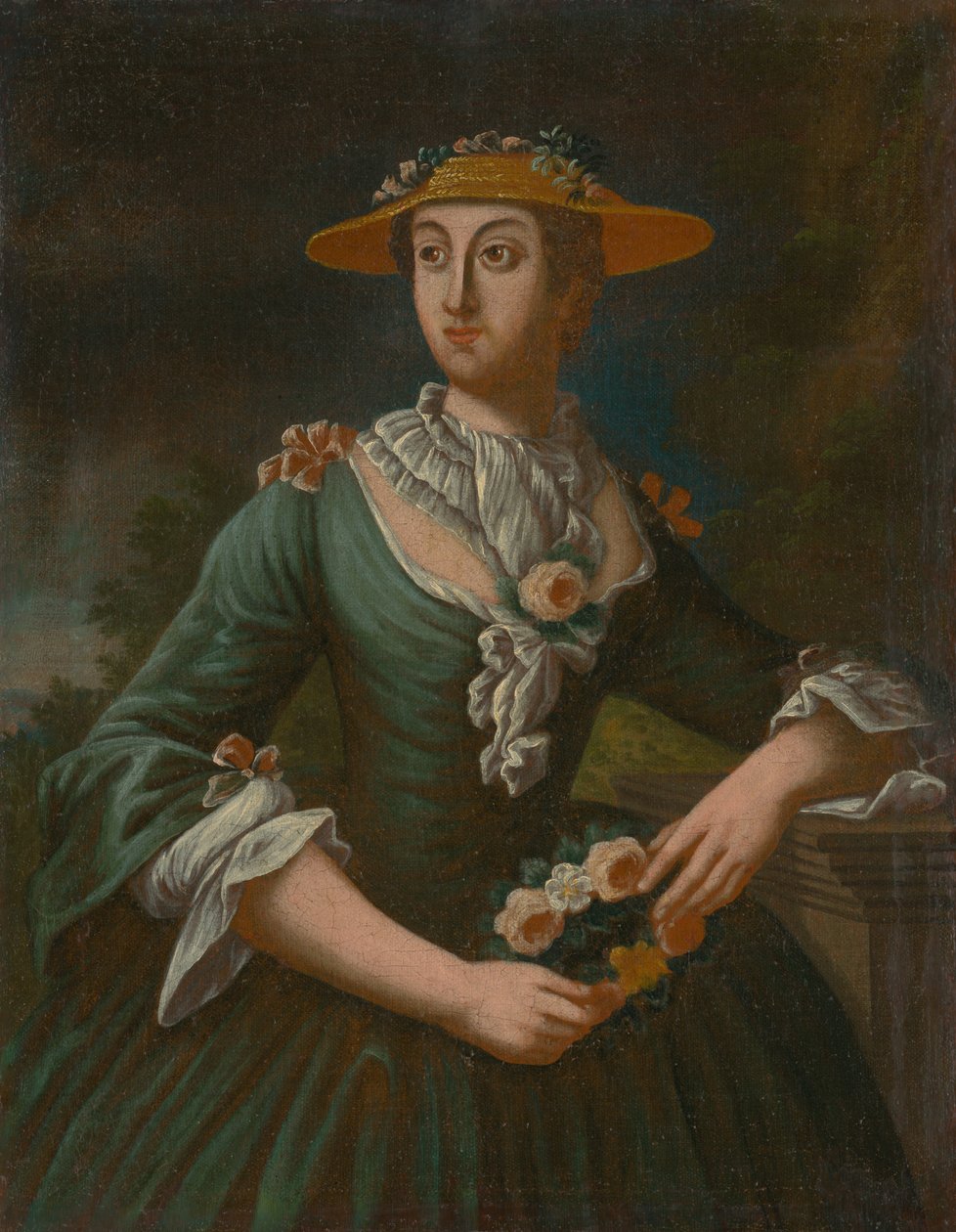  Portrait of a Woman in a Hat with Flowers av Unbekannt