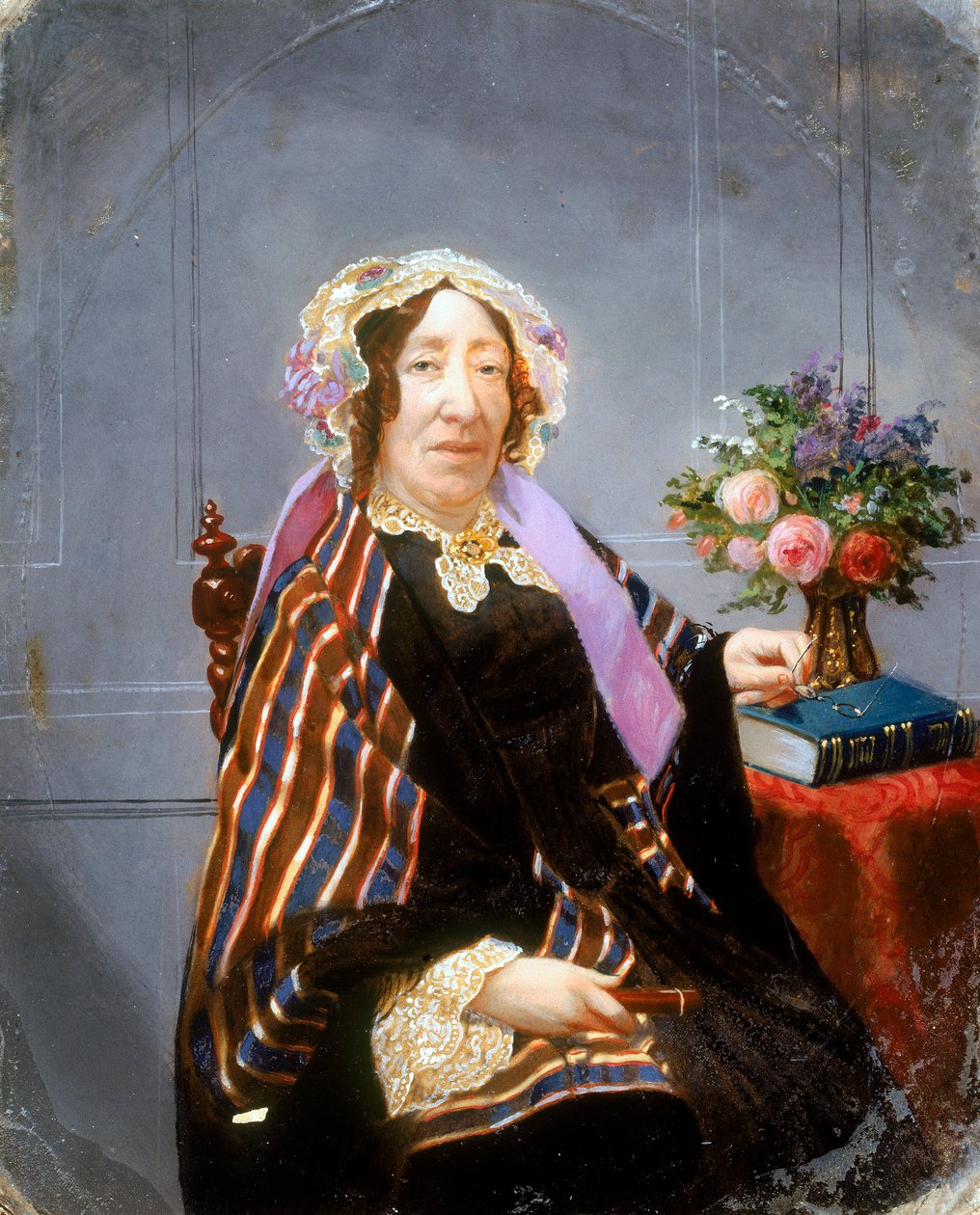 Porträtt av en dam, handfärgad ambrotyp, c 1860 av Unbekannt