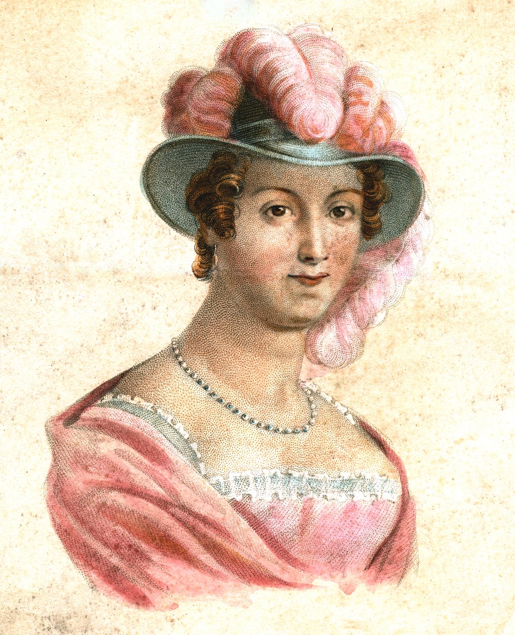Porträtt av en kvinna i en fjäderhatt, c1750-1850 av Unbekannt