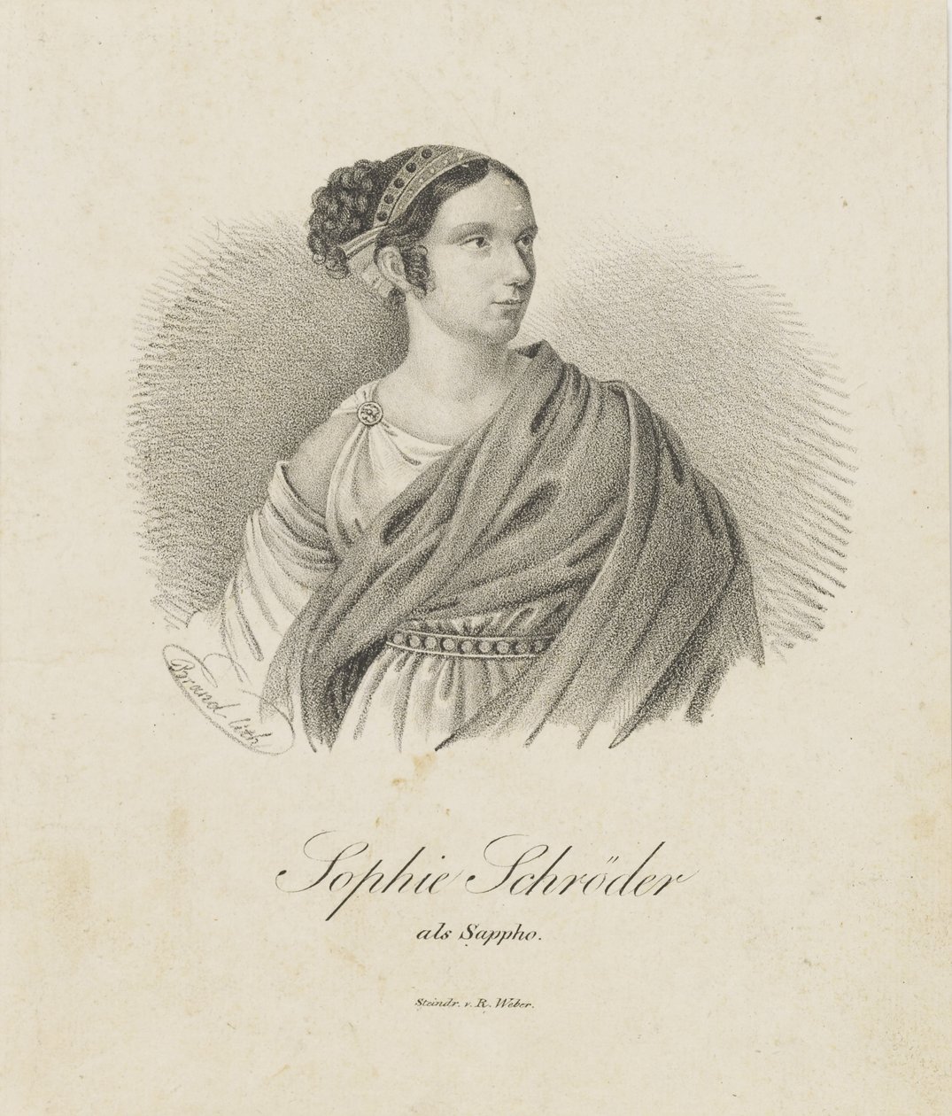 Porträtt av sångerskan och skådespelerskan Sophie Schröder 1781-1868 som Sappho, 1833. av Unbekannt