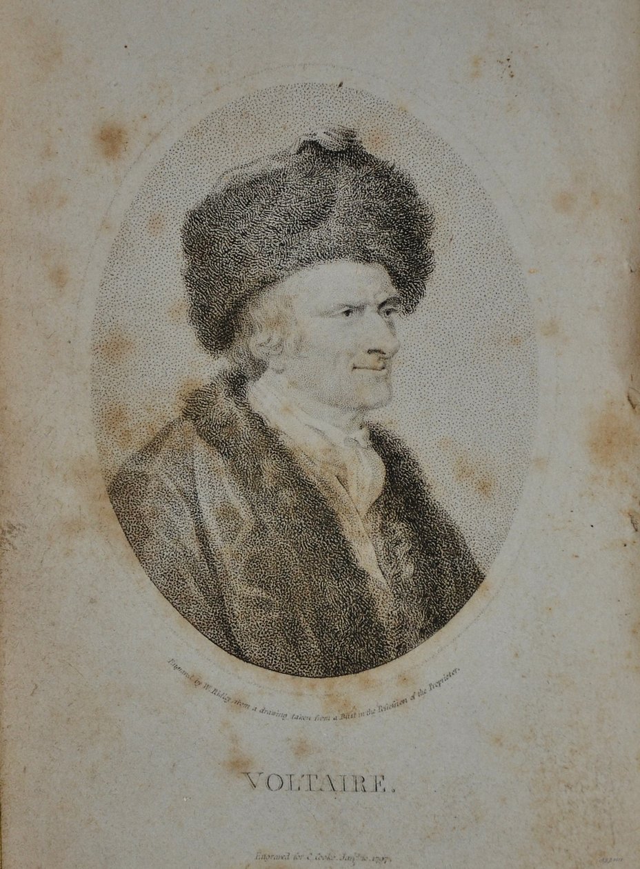 Porträtt av författaren, essäisten och filosofen Francois Marie Arouet de Voltaire 1694-1778, 1798 av Unbekannt