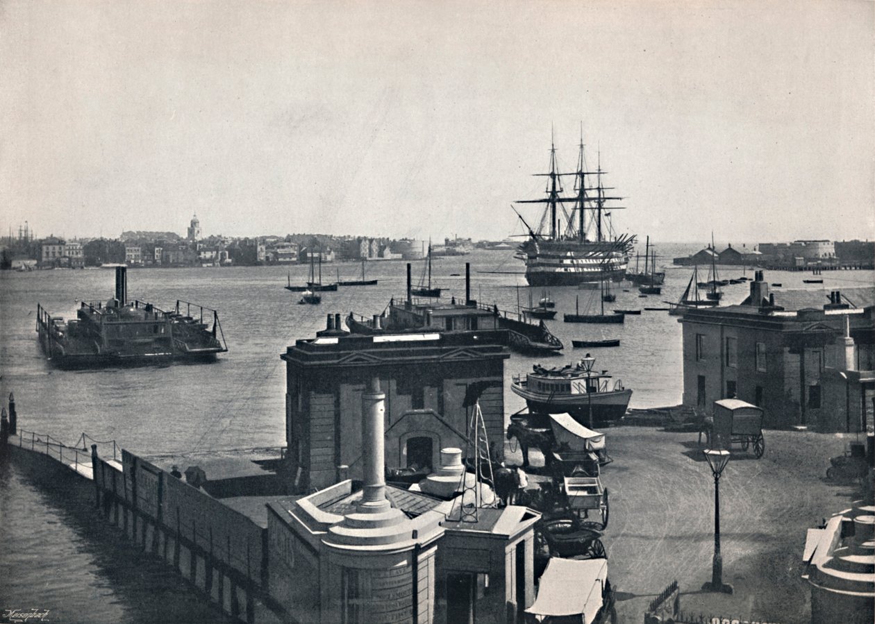 Portsmouth - Översikt över hamnen, visar Nelsons slagskepp, The Victory., 1895 av Unbekannt