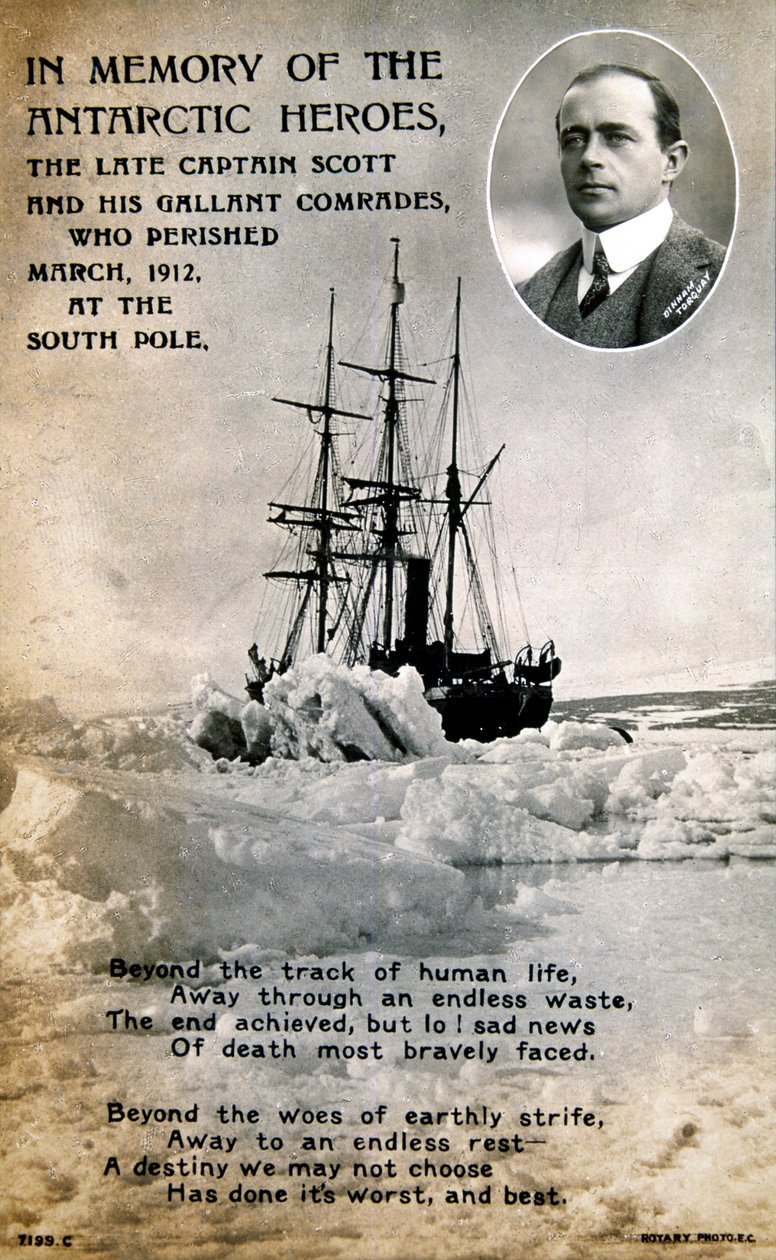 Vykort till minne av kapten Scotts ödesdigra expedition till Sydpolen, c1912 av Unbekannt