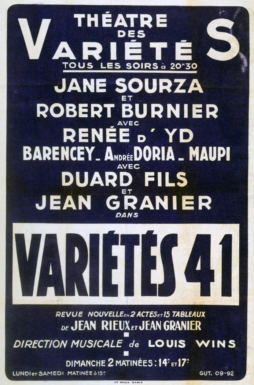 Affischreklam Variétés 41 varieté, Frankrike, 1941 av Unbekannt