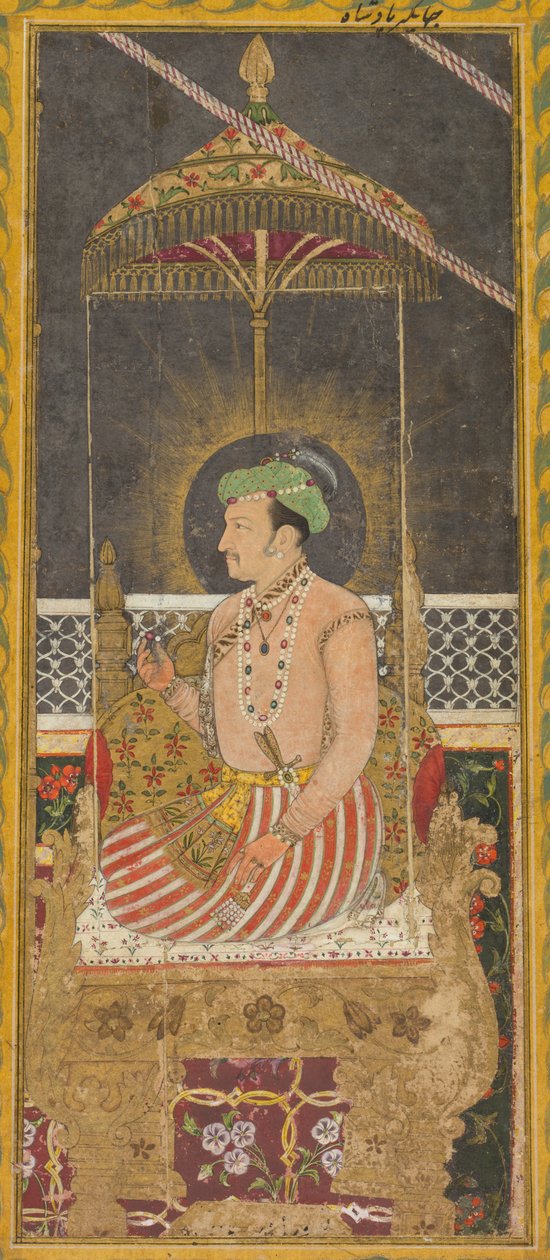 Postumt porträtt av kejsar Jahangir under en baldakin, ca. 1650. av Unbekannt