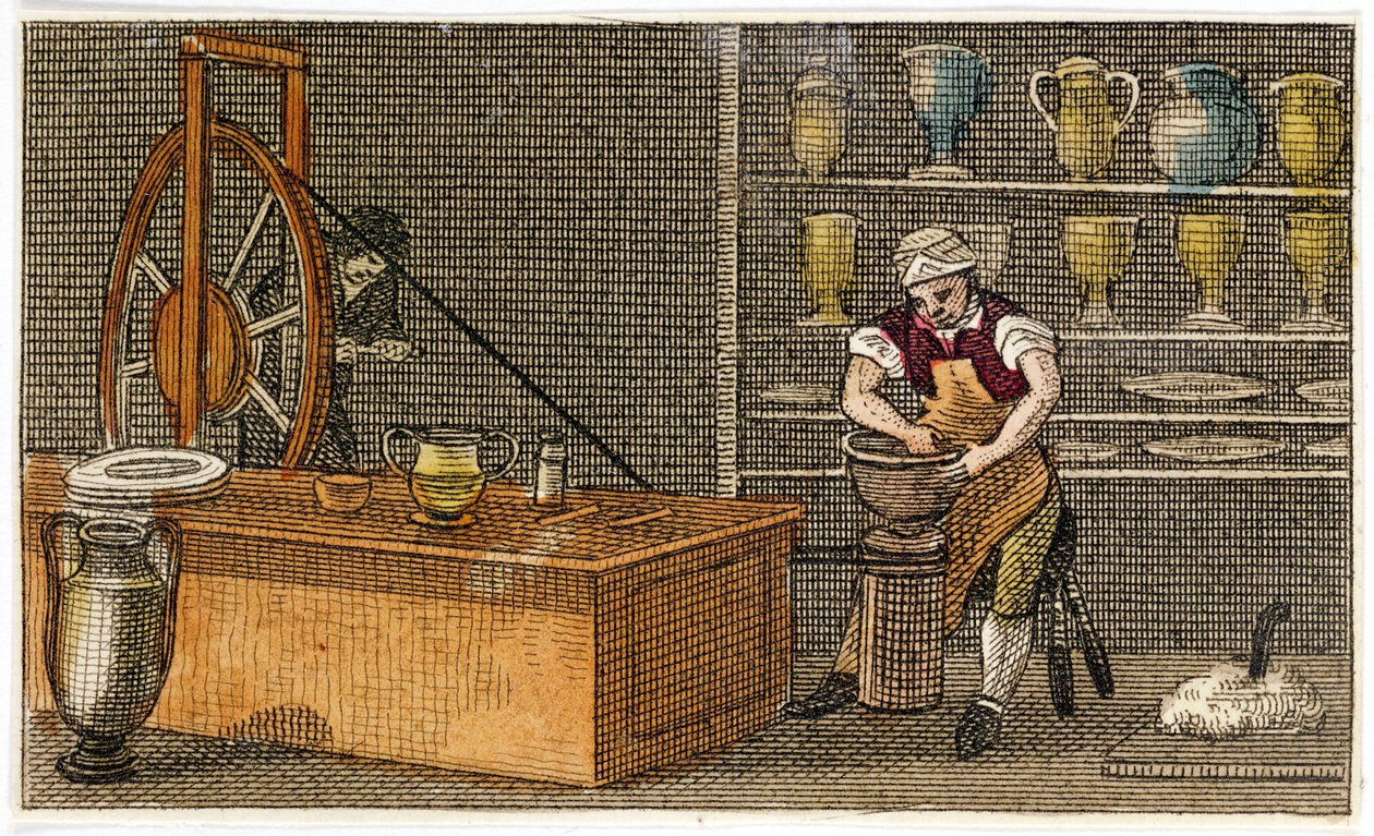 Potter på jobbet på Wedgwoods Etruria-fabriken, Hanley, Staffordshire, c1830 av Unbekannt