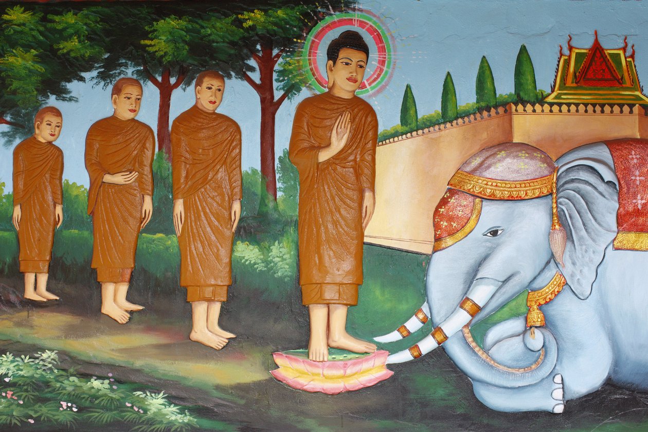 Preah Prom Rath MonasteryLife of the BuddhaEn vild elefant tämjad av Loving-Kindness, Siem Reap, Kambodja av Unbekannt