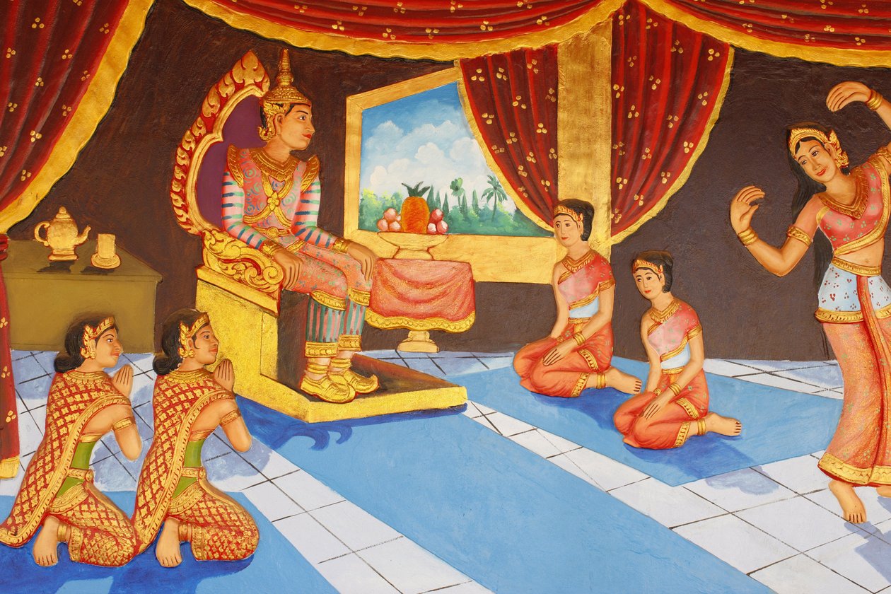 Preah Prom Rath Monastery Life of the BuddhaDancing in the palace, Siem Reap, Kambodja av Unbekannt