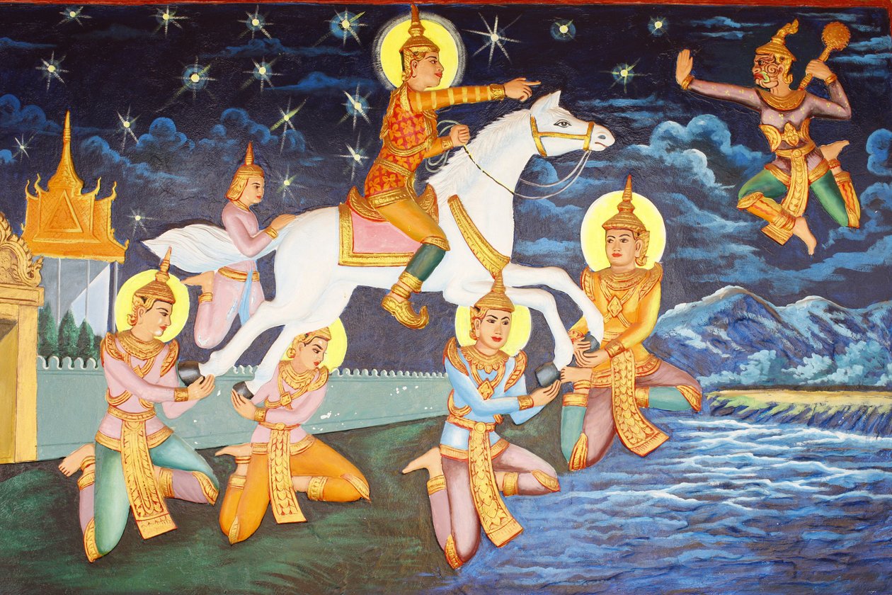 Preah Prom Rath Monastery Sidhartha Gautama vandrade ensam i palatset. Lyxen som en gång hade glädjat honom verkade nu grotesk, Siem Reap, Kambodja av Unbekannt