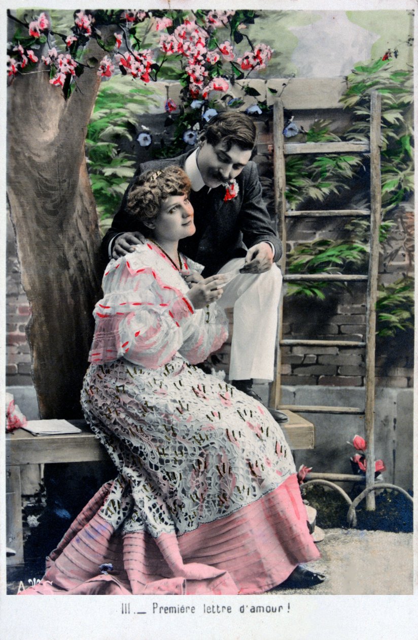 Premiär kärleksbrev, vintage franskt vykort, c1900 av Unbekannt