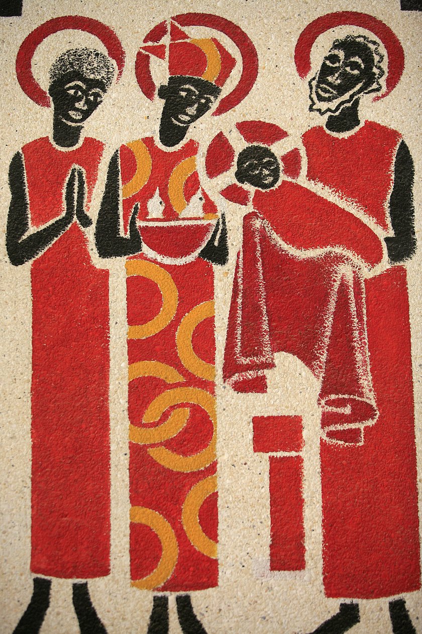 Presentation de Jesus au temple Fresken i Keur Moussa klosterkyrkan designades och målades 1963 av Dom Georges Saget, Keur Moussa, Senegal av Unbekannt