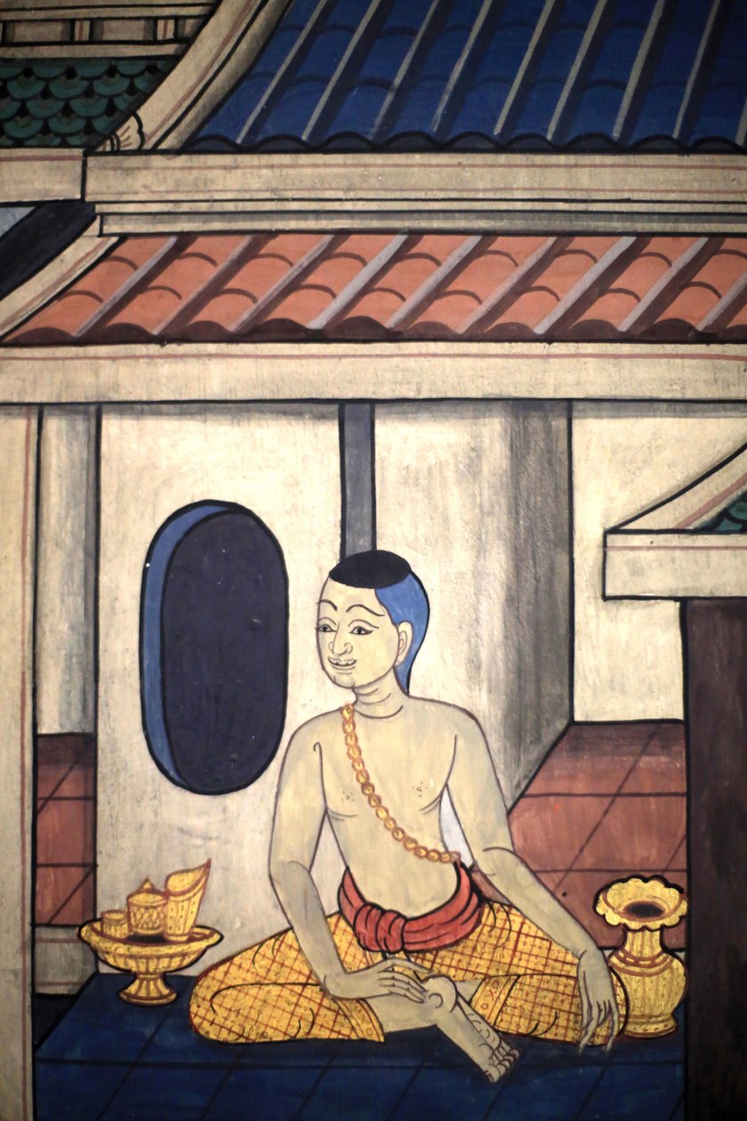 Prins Rama. Väggdetalj på innerväggarna i Vihara från kung Rama III:s era föreställande Ramakien. Wat Pho - Wat Phra Chetuphon. 1788. Bangkok. Thailand av Unbekannt