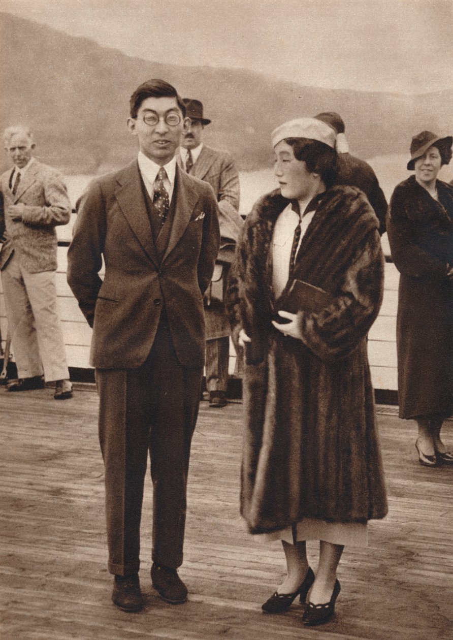 Prins och prinsessa Chichibu anländer till Queen Mary den 12 april 1937 av Unbekannt