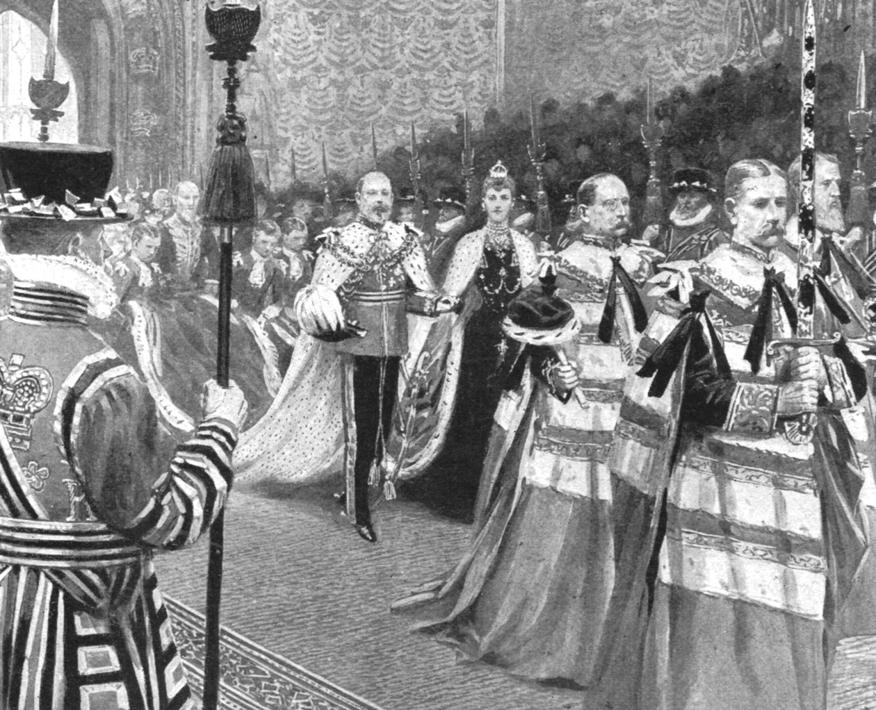 Prinsessan Alexandra...vid invigningen av kung Edward VIIs första parlament, 1901. av Unbekannt