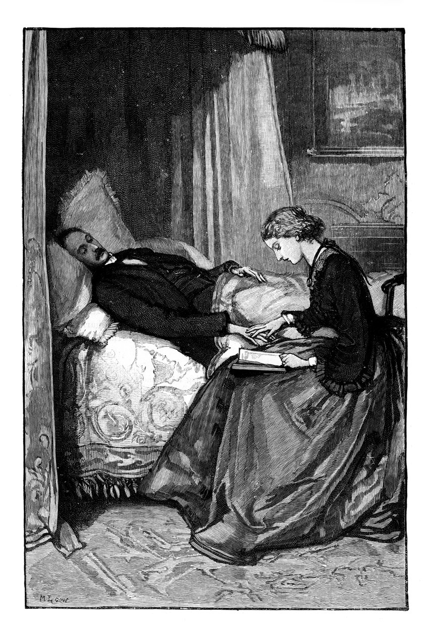 Prinsessan Alice läser för sin far, prins Albert, ca 1850-talet av Unbekannt
