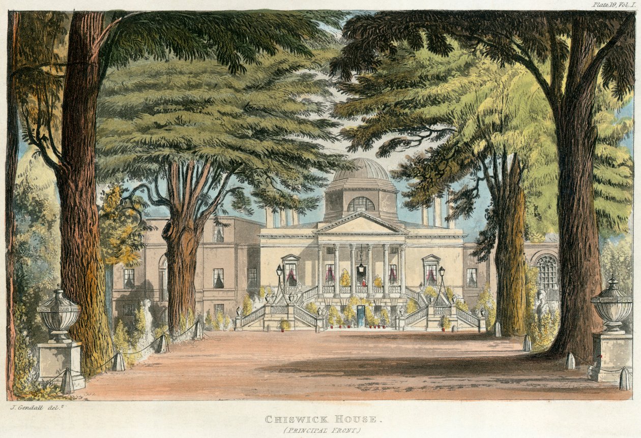 Huvudfronten av Chiswick House, Hounslow, London, 1823 av Unbekannt