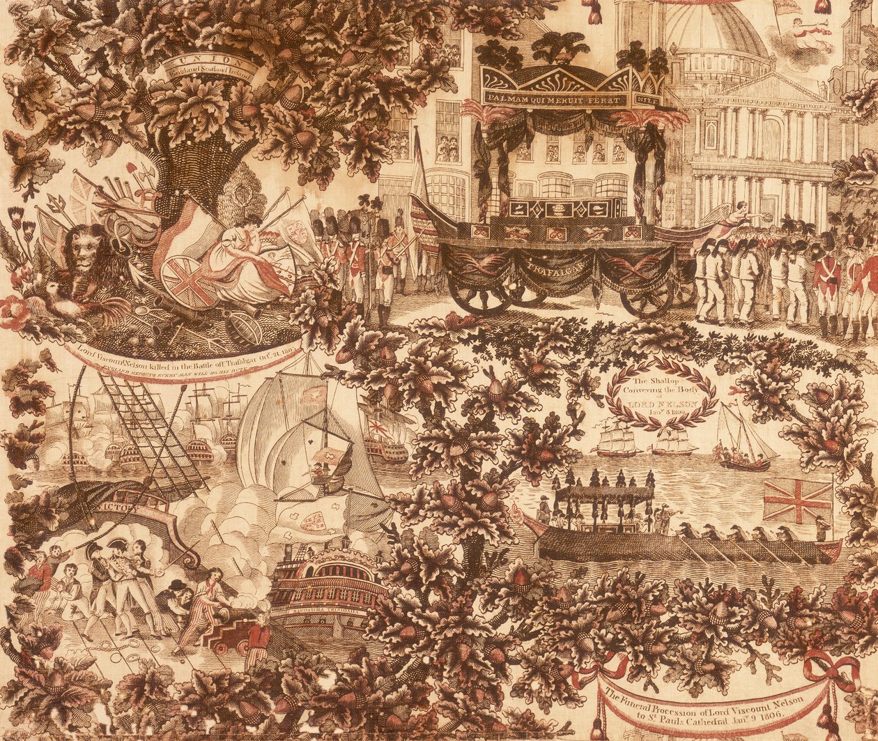 Tryckt linnepanel som föreställer Lord Viscount Nelsons begravningståg, 1806 av Unbekannt