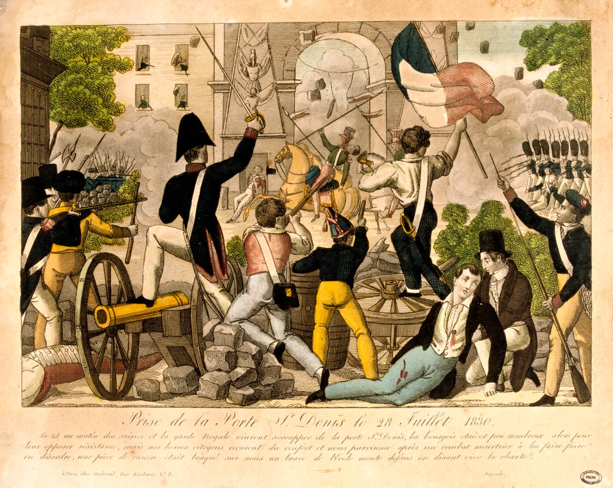 Stormningen av Porte St Denis den 28 juli 1830, revolutionen 1830, Paris av Unbekannt