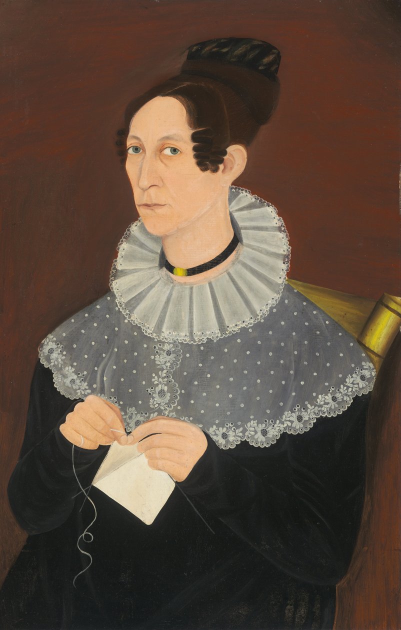 Förmodligen Sarah Cook Arnold Knitting, ca. 1830. av Unbekannt