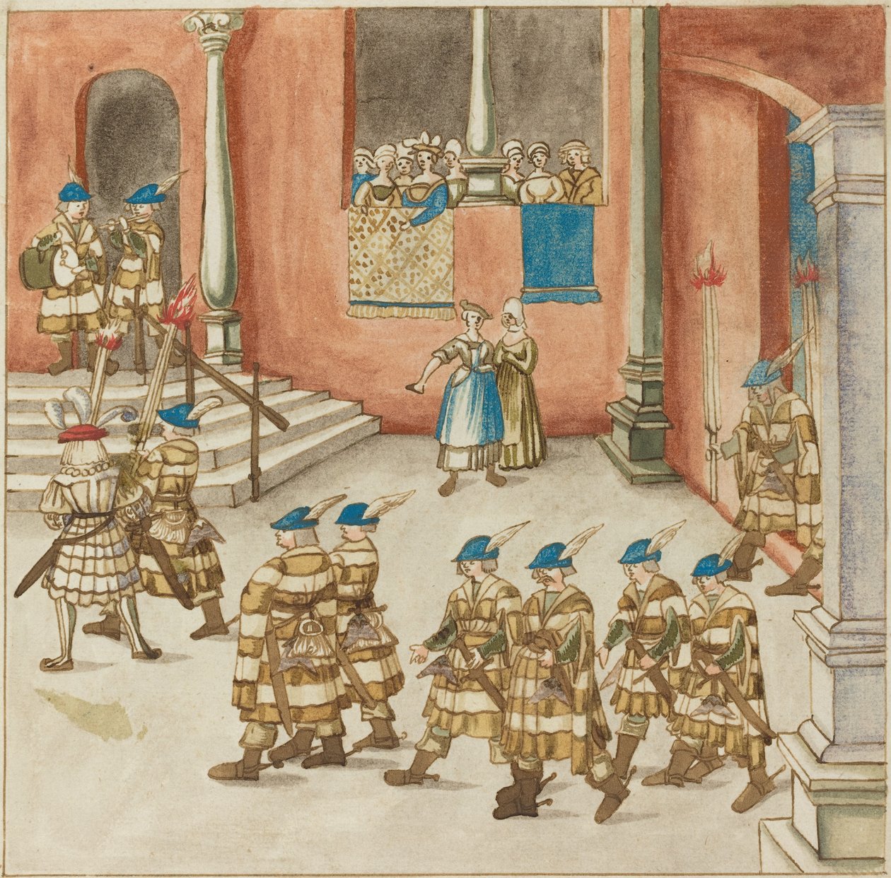 Riddarprocession sedd av damer på en balkong, ca. 1515. av Unbekannt