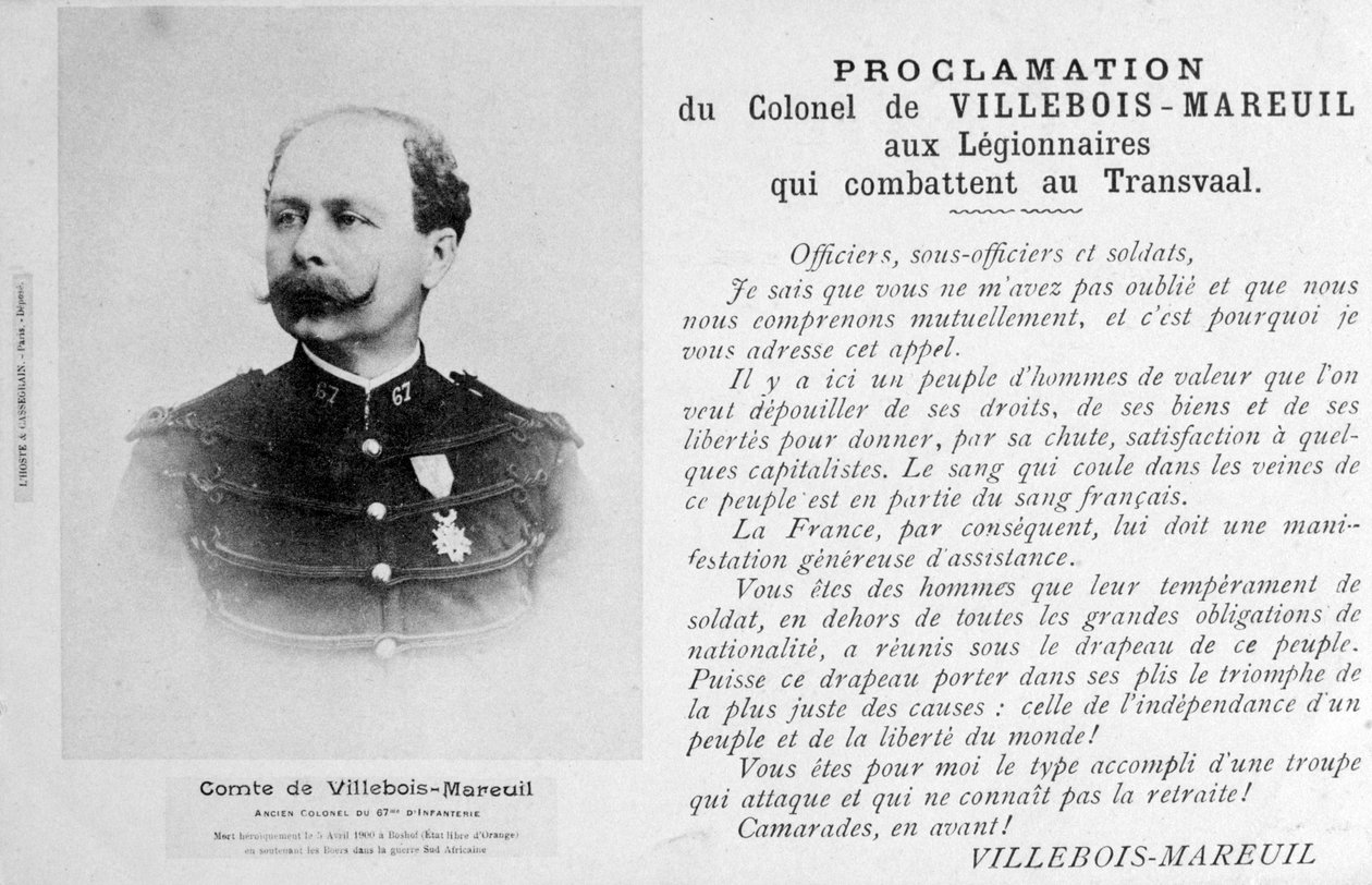 Kungörelse av överste Villebois-Mareuil, c1900 av Unbekannt