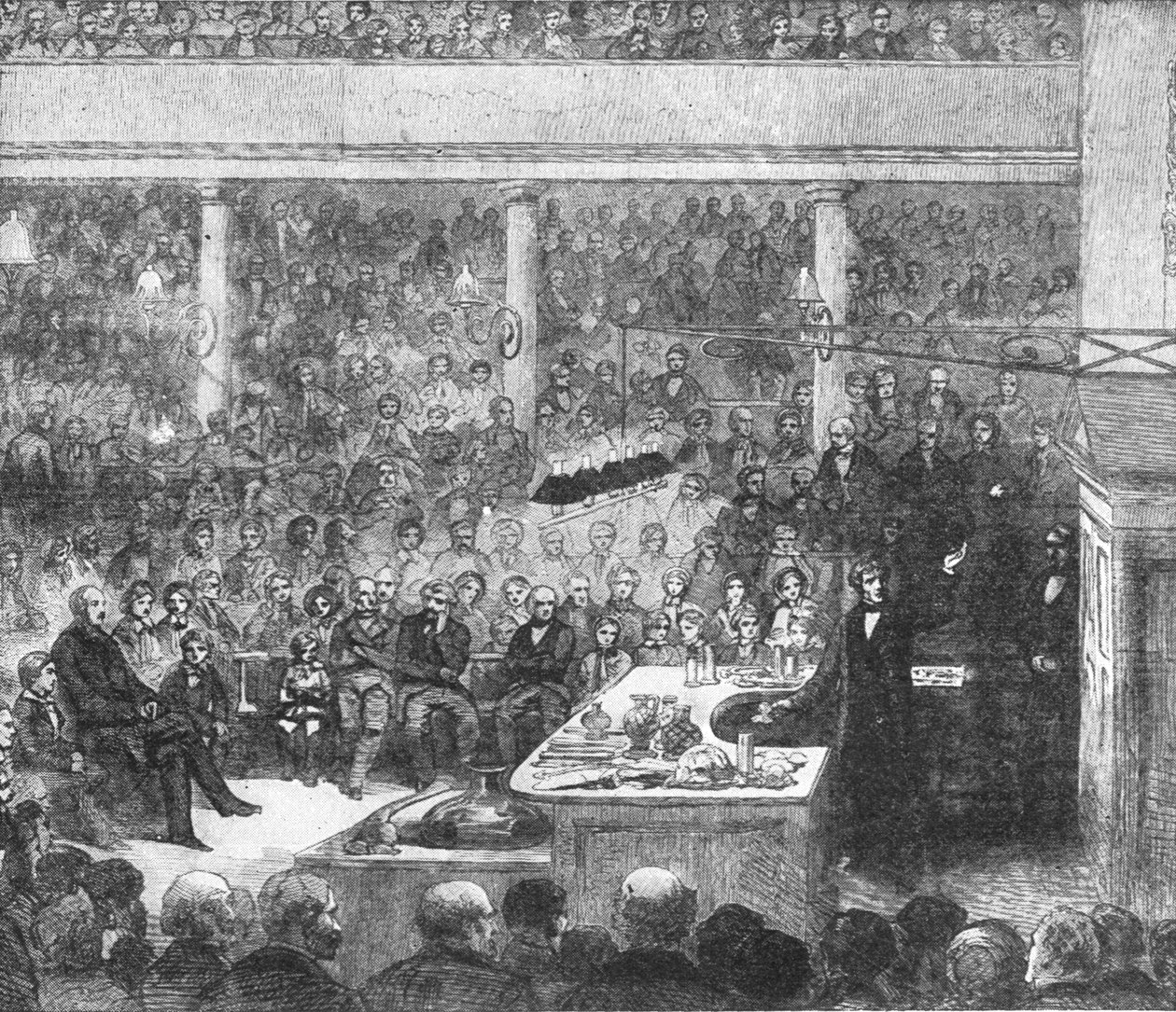 Professor Faraday föreläser vid Kungliga Institutet...1856, 1901. av Unbekannt