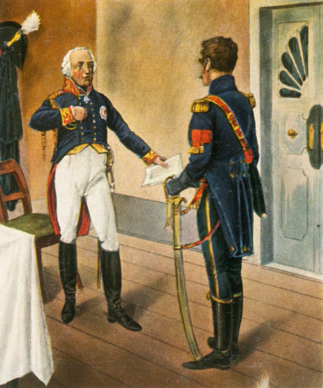 Preussiske generalen Courbière, kommendant i Graudenz och franska sändebudet Savary, 1807, 1936. av Unbekannt