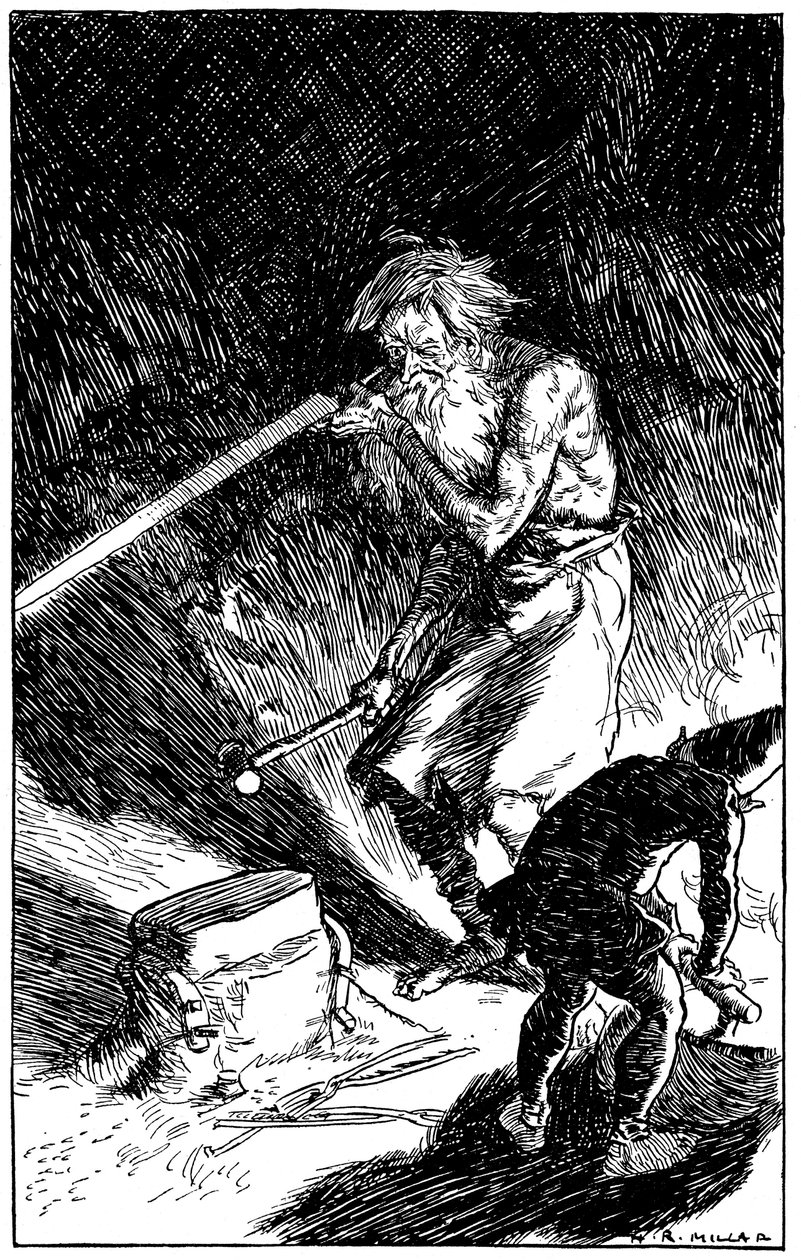 Puck hjälper Wayland, Smith of the Gods, att smida ett svärd, 1909 av Unbekannt