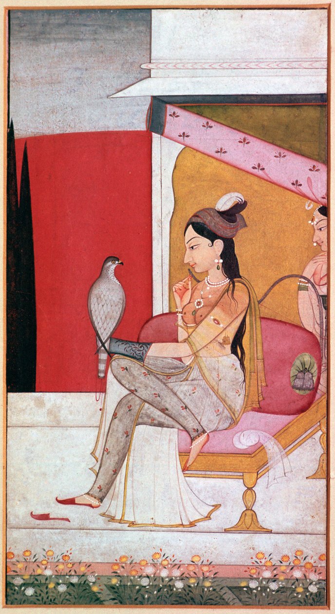 Punjabi illustration av en dam med en hök. av Unbekannt