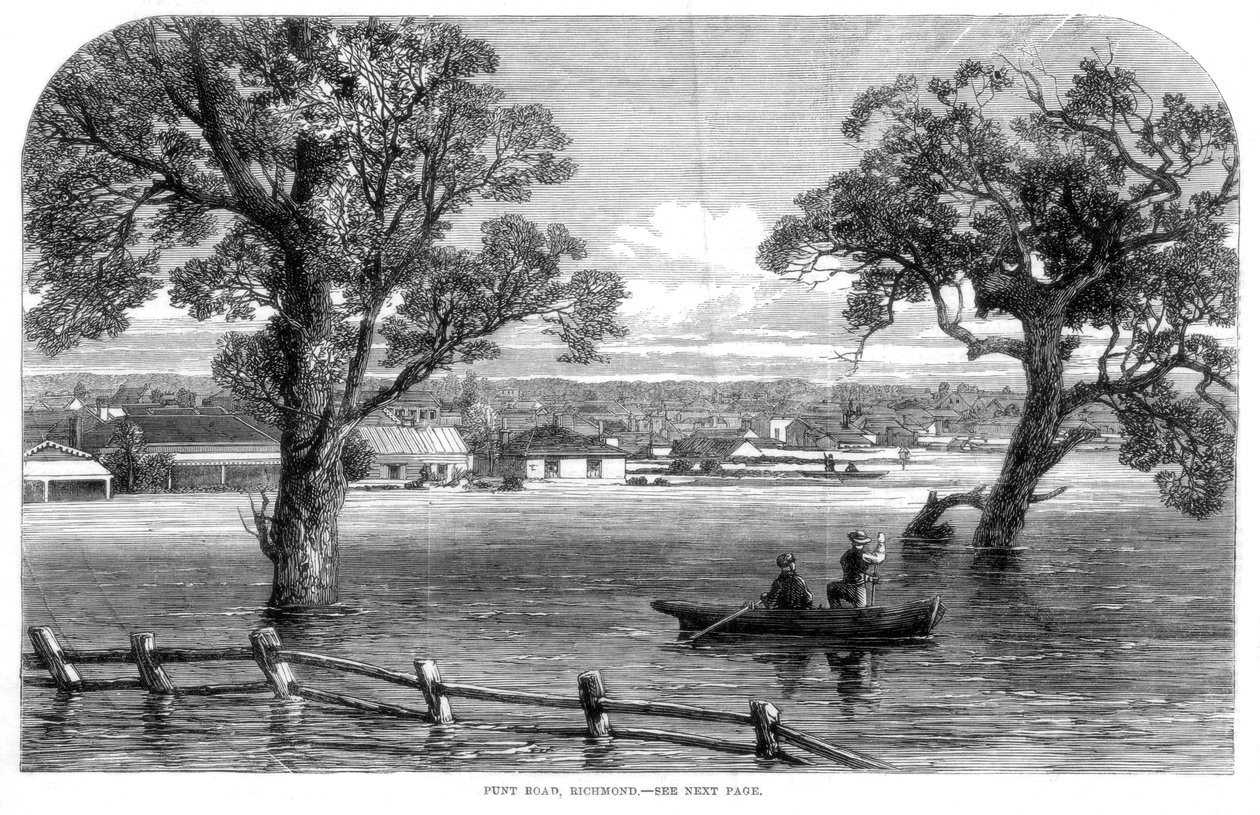 Punt Road, Richmond - Översvämningar i Melbourne, Australien, 1864 av Unbekannt