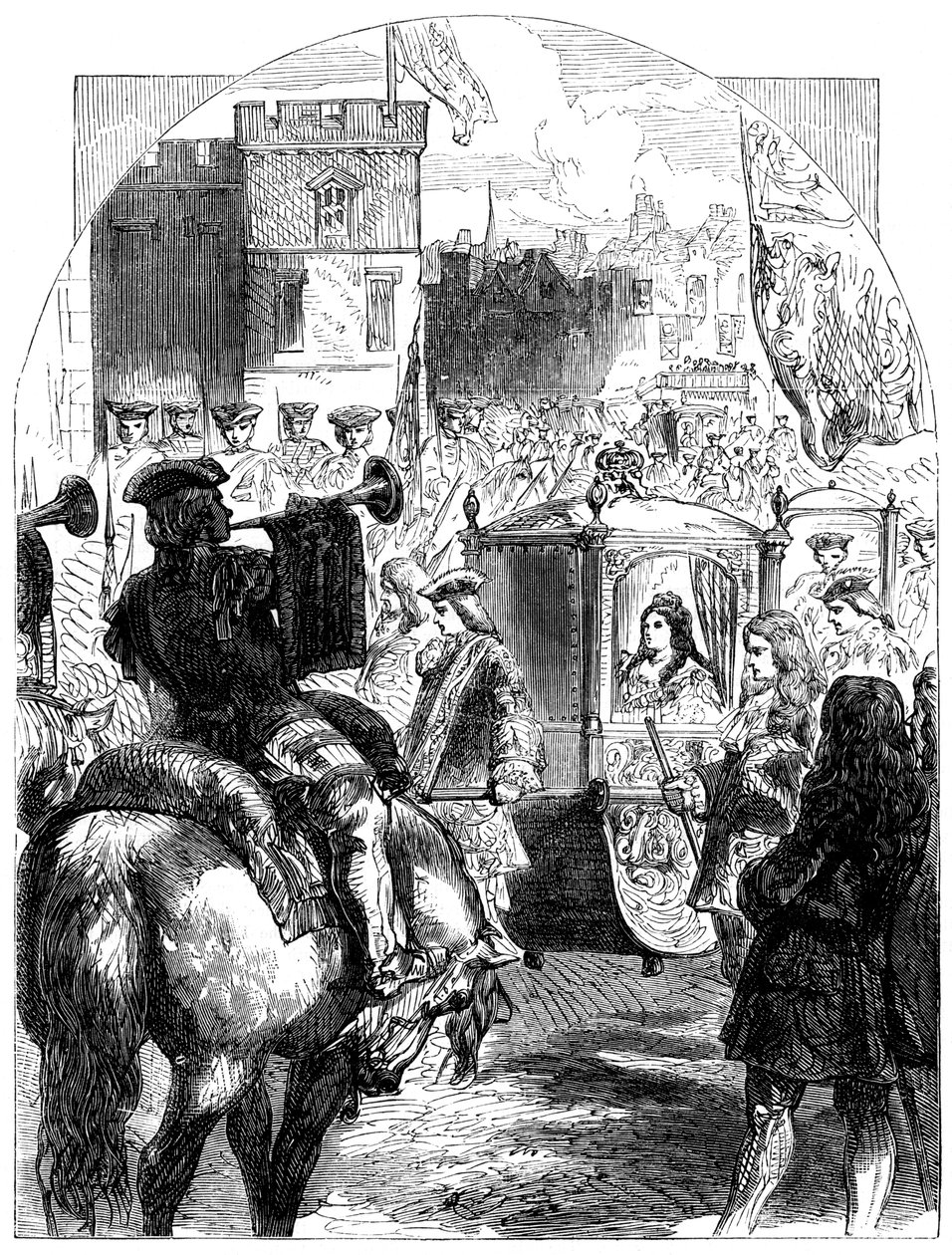 Drottning Anne 1665-1714 sista resa till parlamentshuset, c1714 av Unbekannt